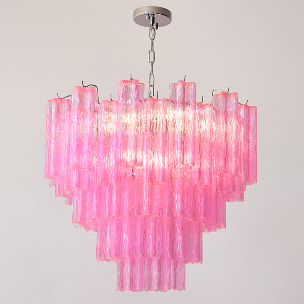 Элитная Люстра Textured Glass Pink Chandelier Ярко Розовое стекло