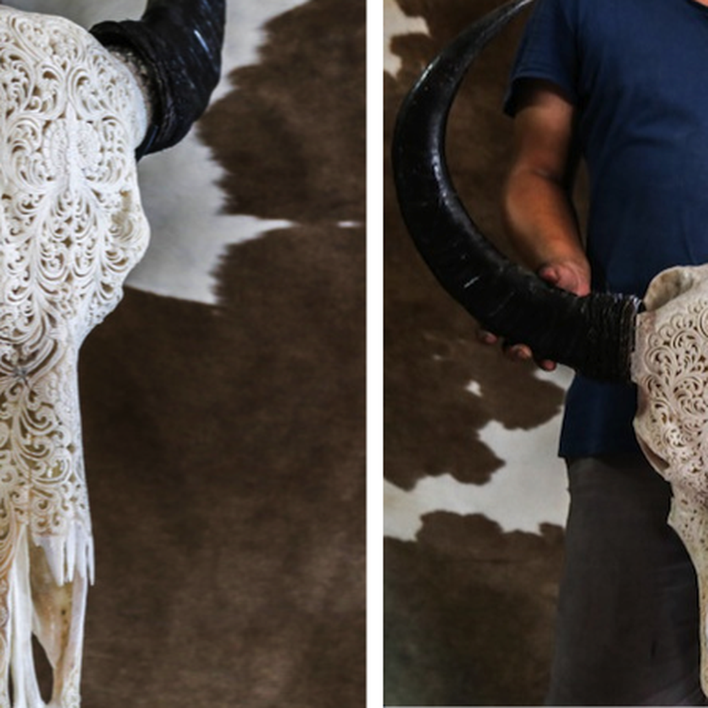 Череп буйвола с резьбой Buffalo Skull Tribal Carving