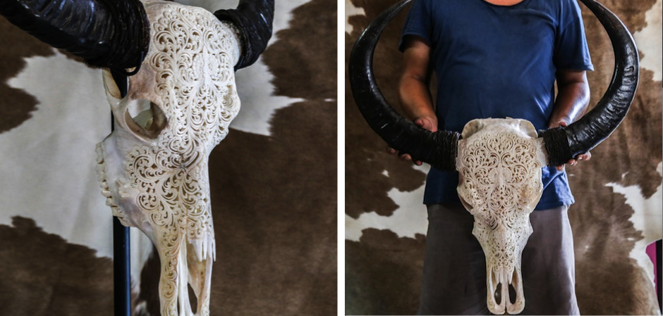 Череп буйвола с резьбой Buffalo Skull Tribal Carving
