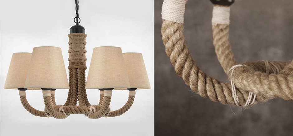Люстра Rattan Chandelier Loft Rope Light