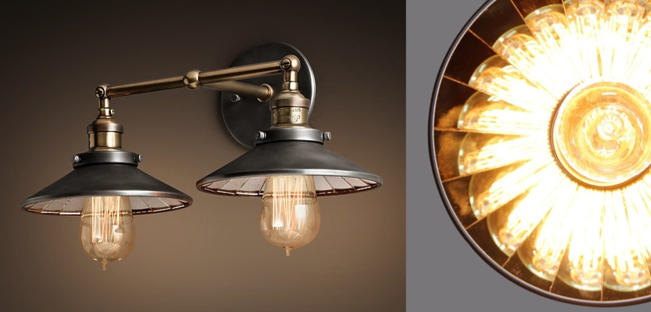 Бра Loft Cone 20th c.Factory filament Pendant Reflector Double