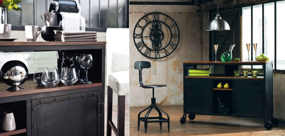 Комод в стиле Индастриал на колёсах Industrial Bar Oak Chest