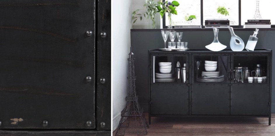 Буфет в стиле Лофт черный Industrial Vitre Big Buffet