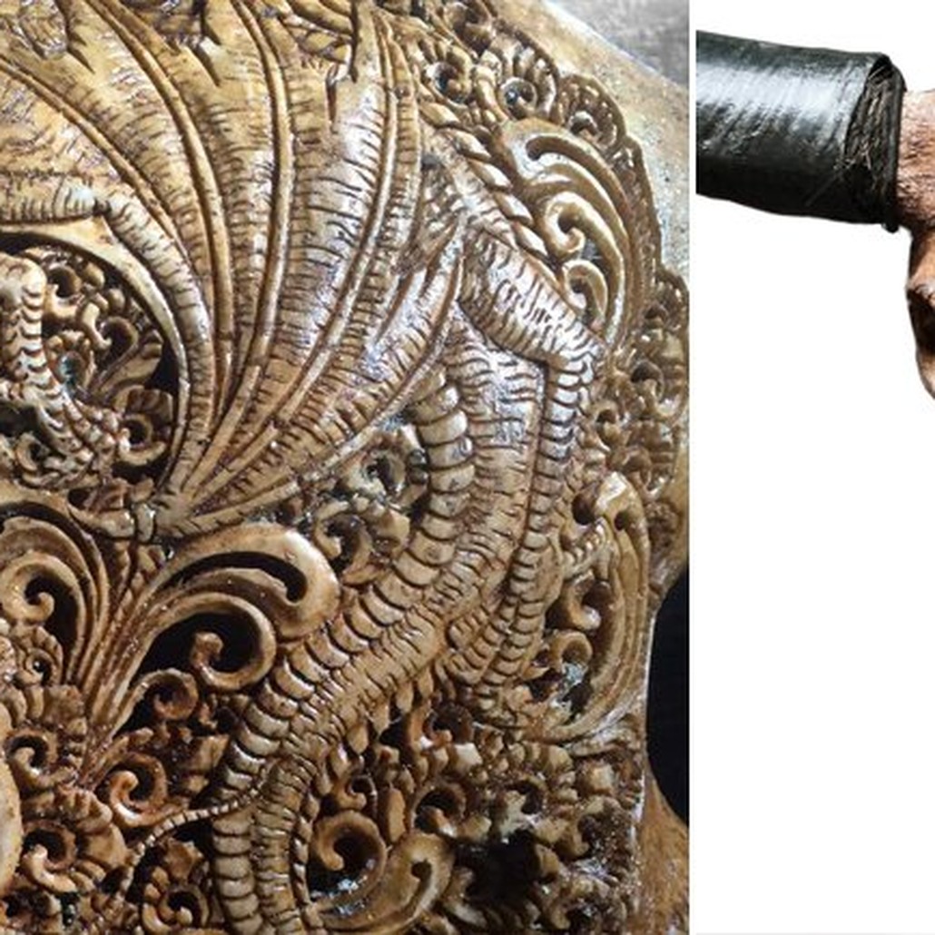 Череп буйвола Buffalo Skull Dragon резьба по кости