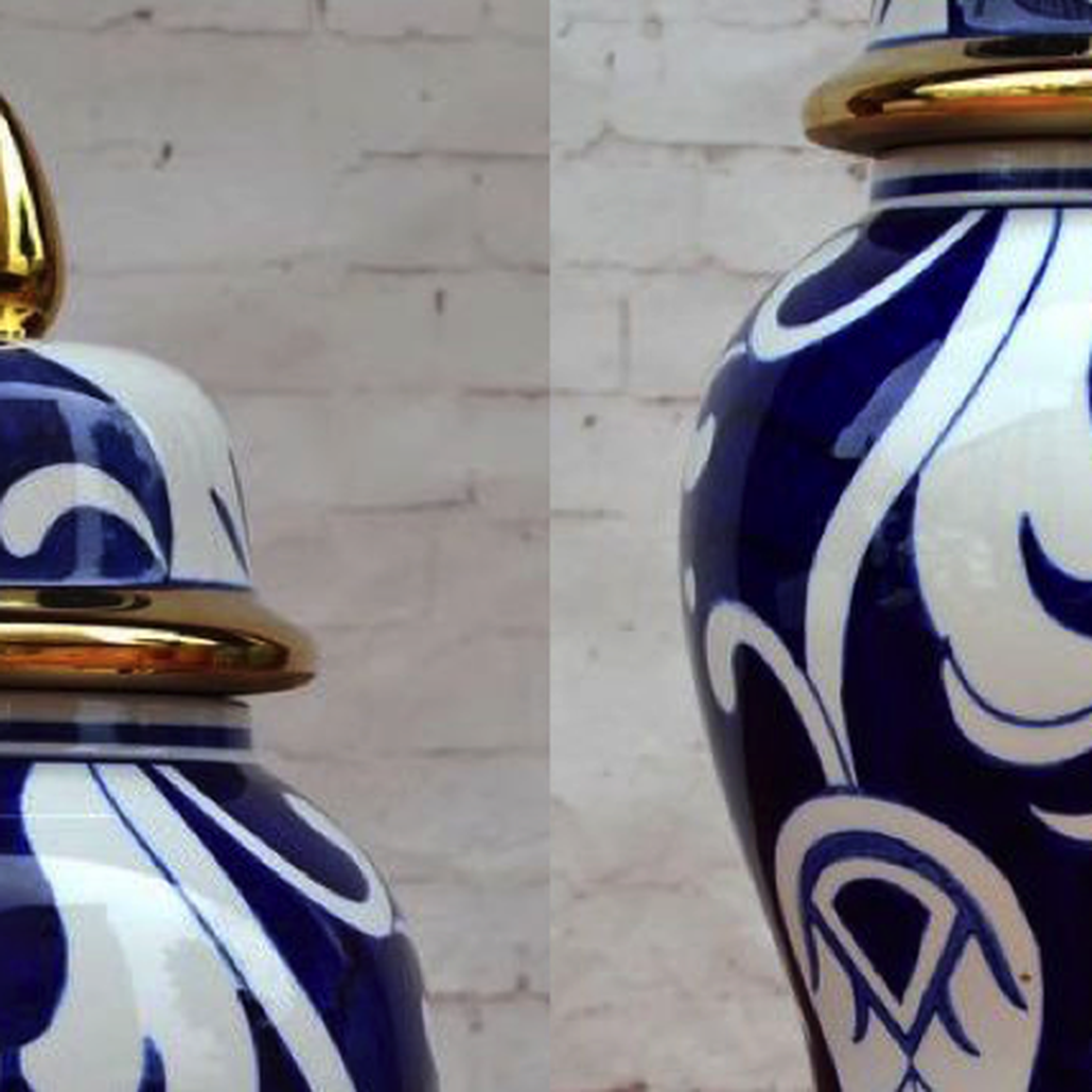 Китайская чайная ваза с крышкой Blue Pattern