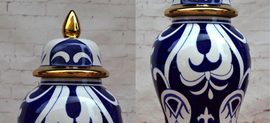Китайская чайная ваза с крышкой Blue Pattern