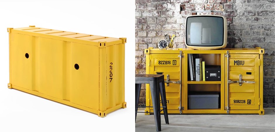 ТВ тумба морской контейнер Loft TV container yellow