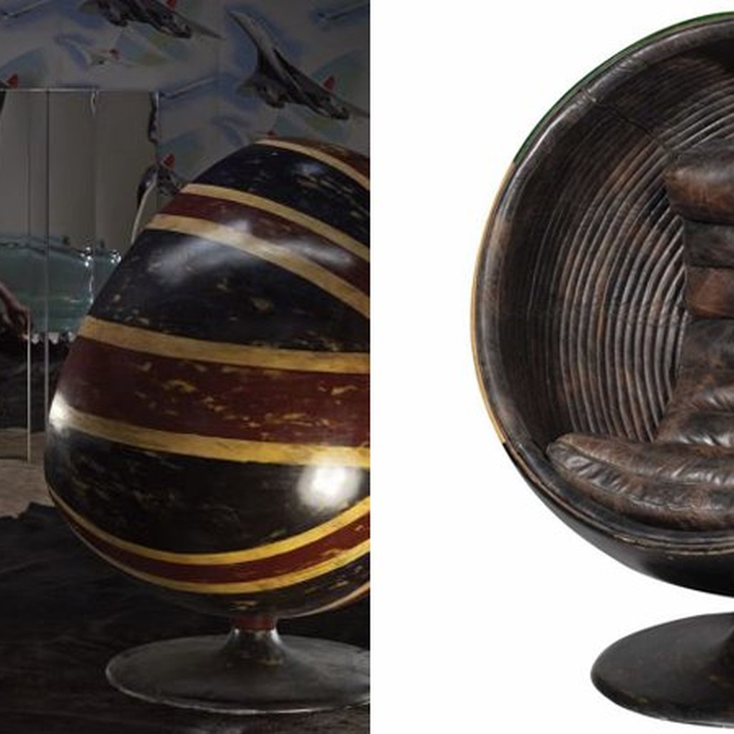 Кресло шар Pod Chair Union Jack & Brown Leather