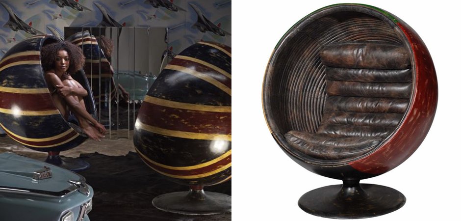 Кресло шар Pod Chair Union Jack & Brown Leather