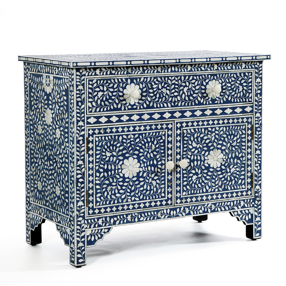 Комод инкрустация костью ORIENTAL Indian синий орнамент