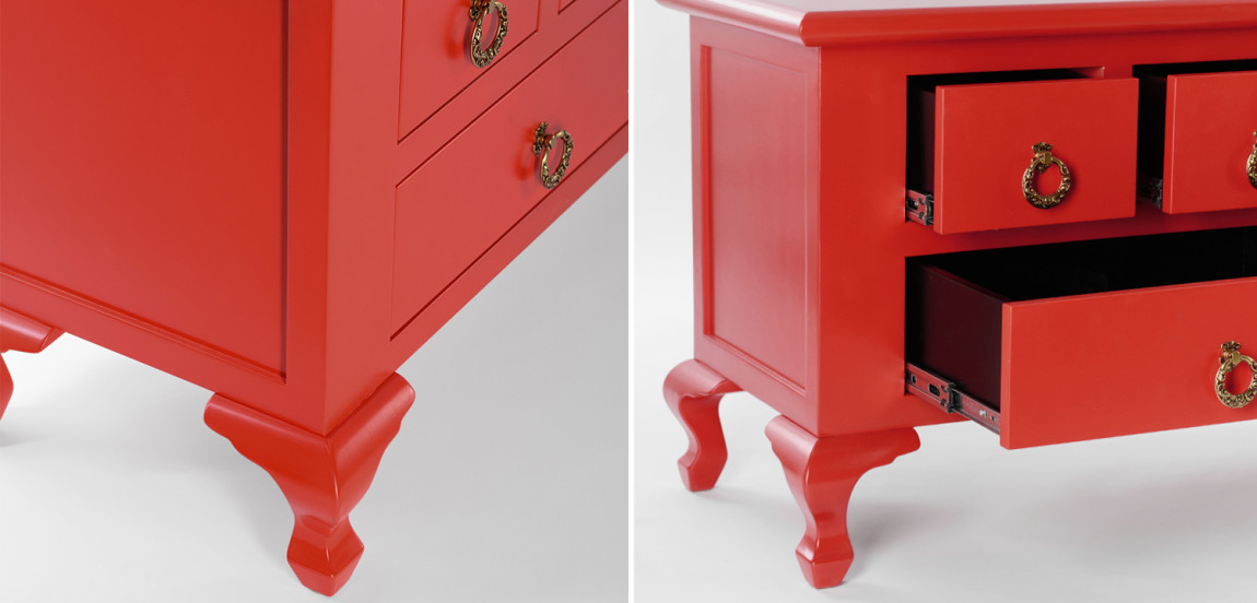 Комод длинный в стиле Шинуазри 9 ящиков Chinese Deep Red Красный