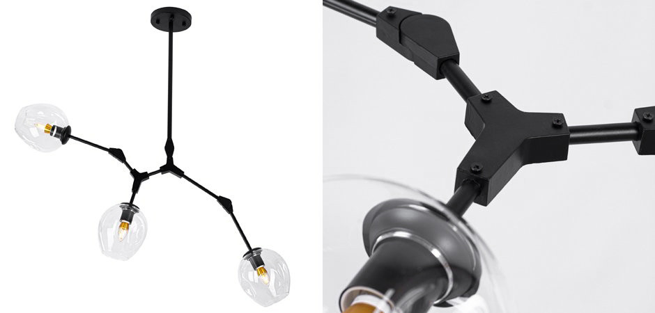 Люстра Сrumpled Glass Bubble Chandelier Black 3 плафона