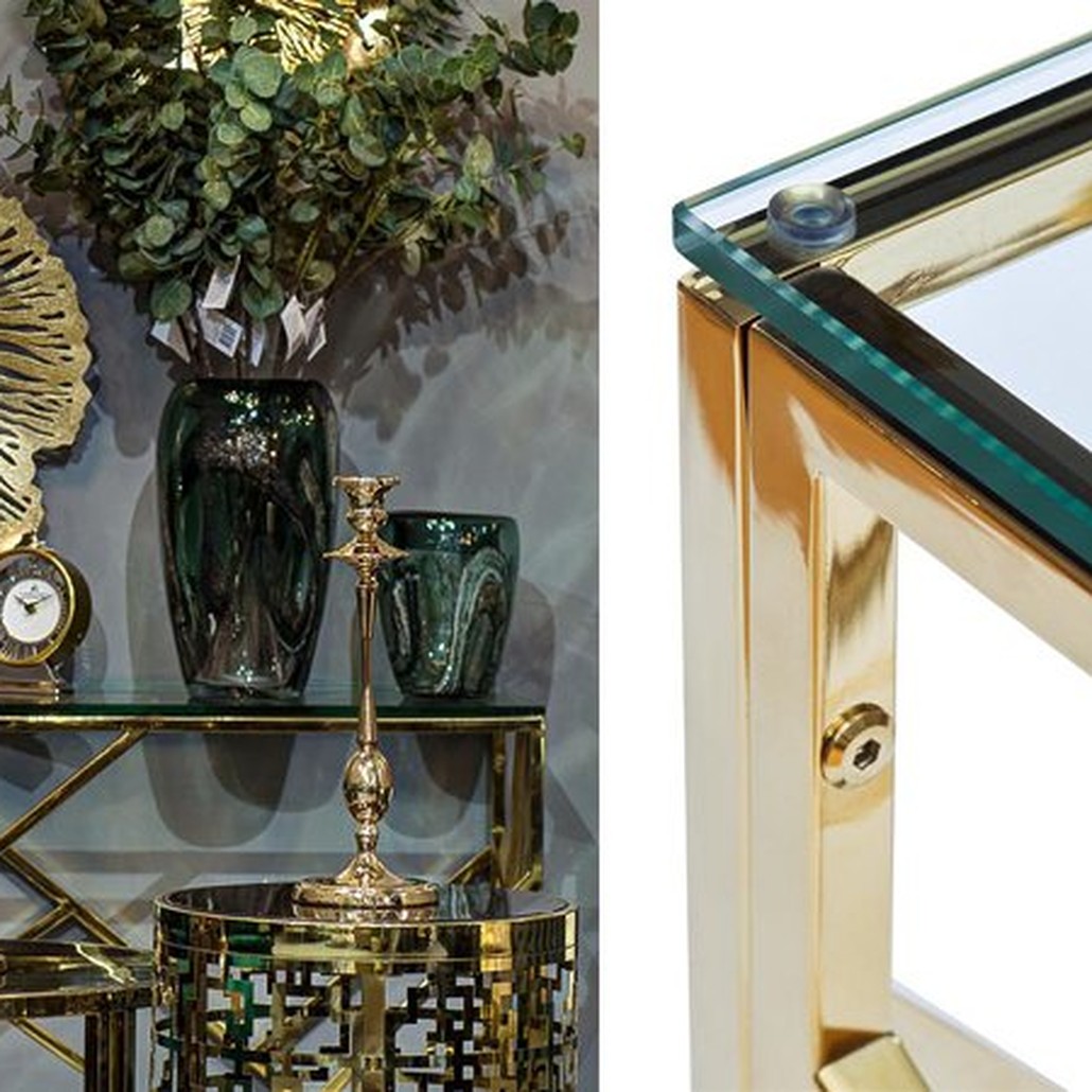 Консоль Serene Furnishing Gold Clear Glass Top Console
