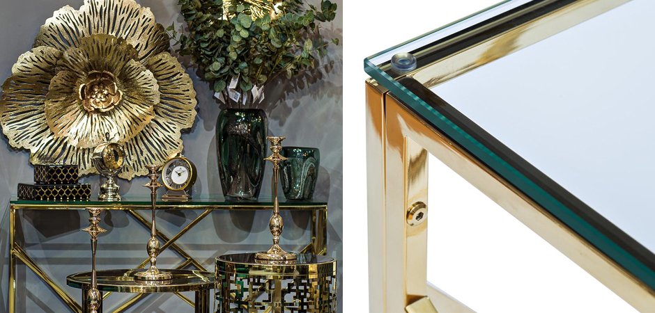 Консоль Serene Furnishing Gold Clear Glass Top Console