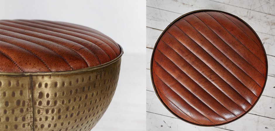 Колониальный пуф из натуральной кожи