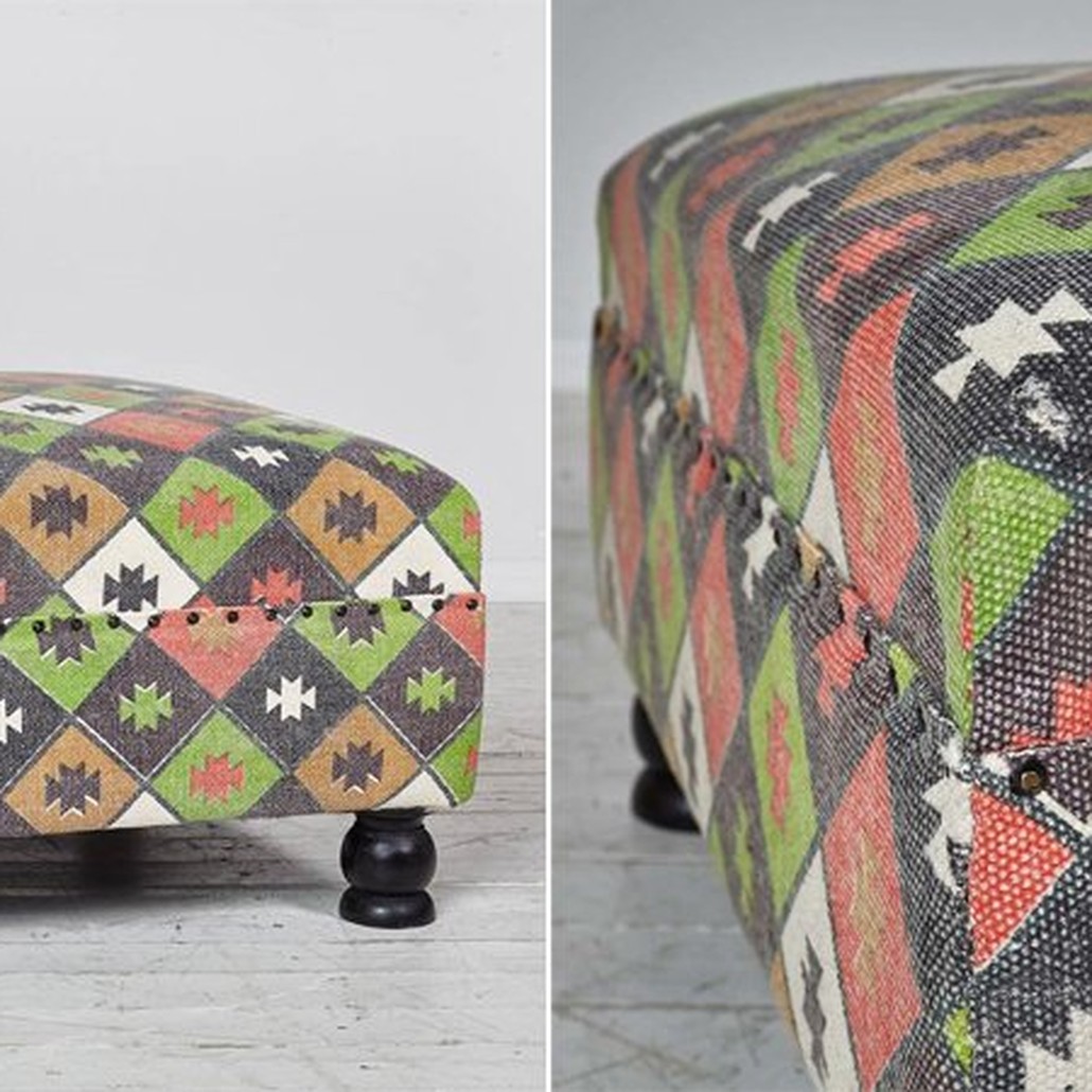 Пуф с зеленым орнаментом KELIM Pattern