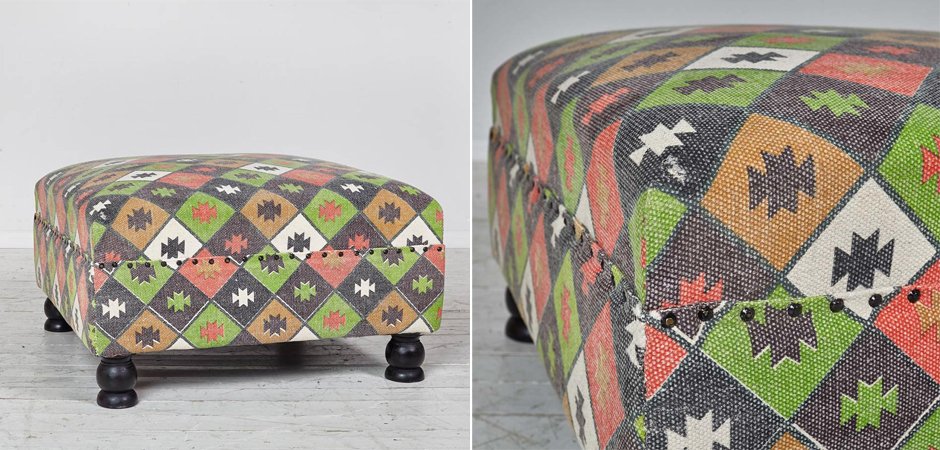 Пуф с зеленым орнаментом KELIM Pattern