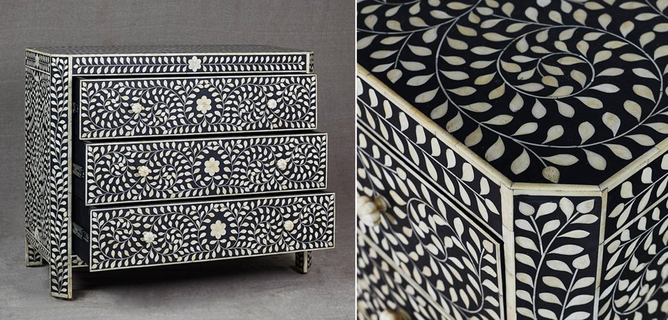 Комод с инкрустацией костью Inlaid Bone Flowers