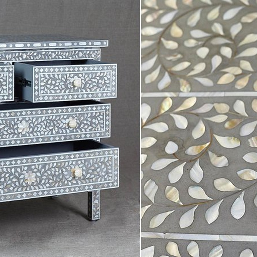Комод инкрустация перламутром Inlaid Bone Grey Серый