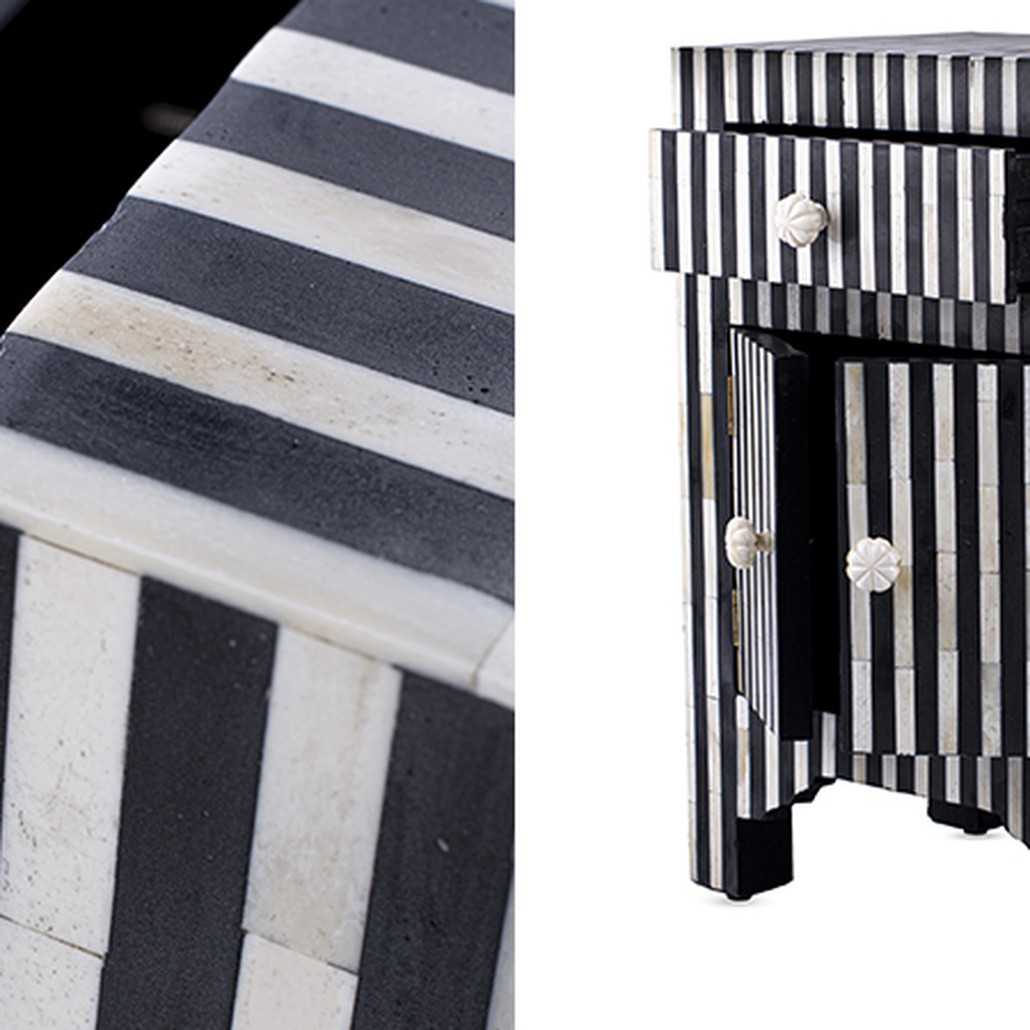 Тумба инкрустация костью Inlaid Bone Stripes чёрно-белые полосы