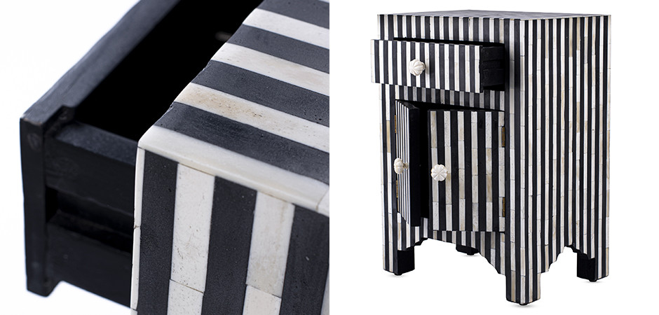 Тумба инкрустация костью Inlaid Bone Stripes чёрно-белые полосы