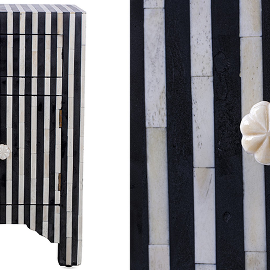 Тумба инкрустация костью Inlaid Bone Stripes чёрно-белые полосы