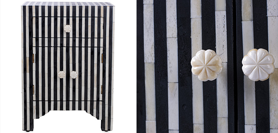 Тумба инкрустация костью Inlaid Bone Stripes чёрно-белые полосы