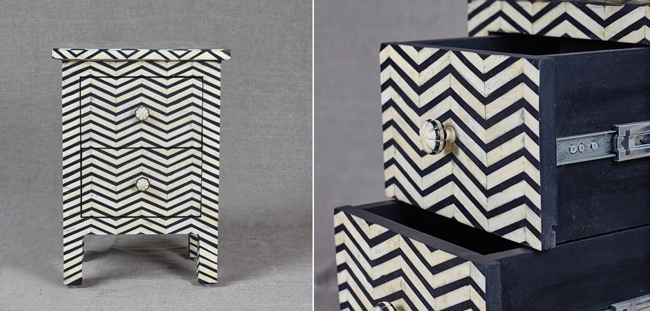 Комод инкрустация костью Inlaid Bone Chevron Mini