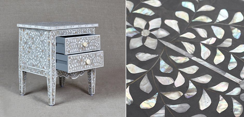 Комод инкрустация перламутром Inlaid Bone Openwork Gray Серый