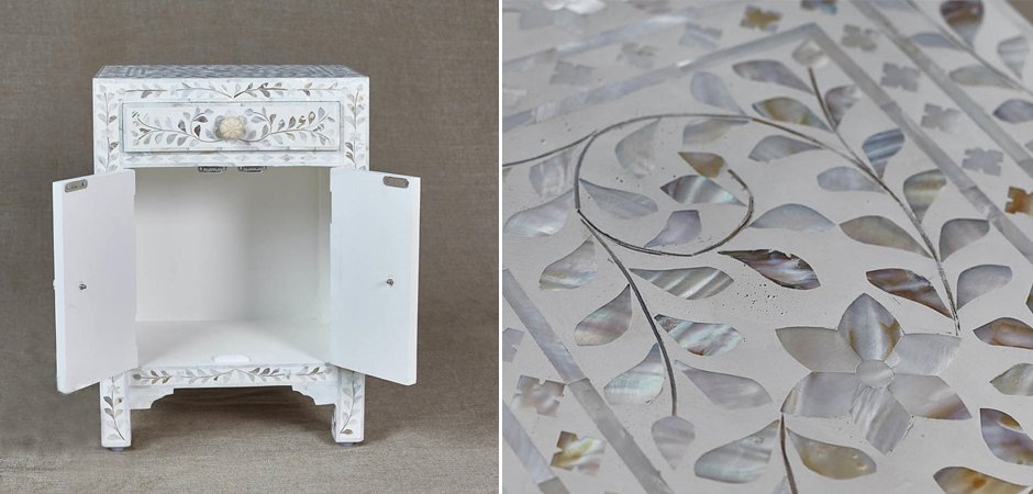 Тумба инкрустация перламутром Inlaid Bone Soft pearl