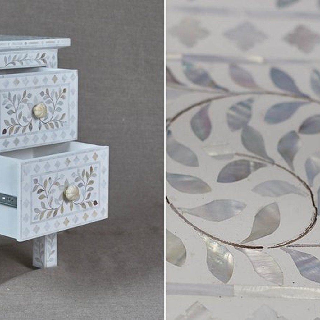 Тумба инкрустация перламутром Inlaid Bone White c 2 ящиками