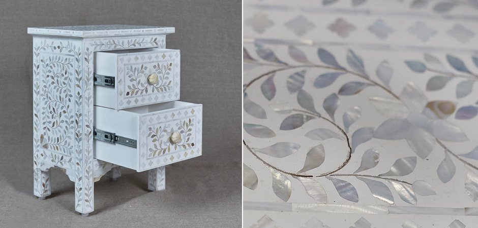 Тумба инкрустация перламутром Inlaid Bone White c 2 ящиками