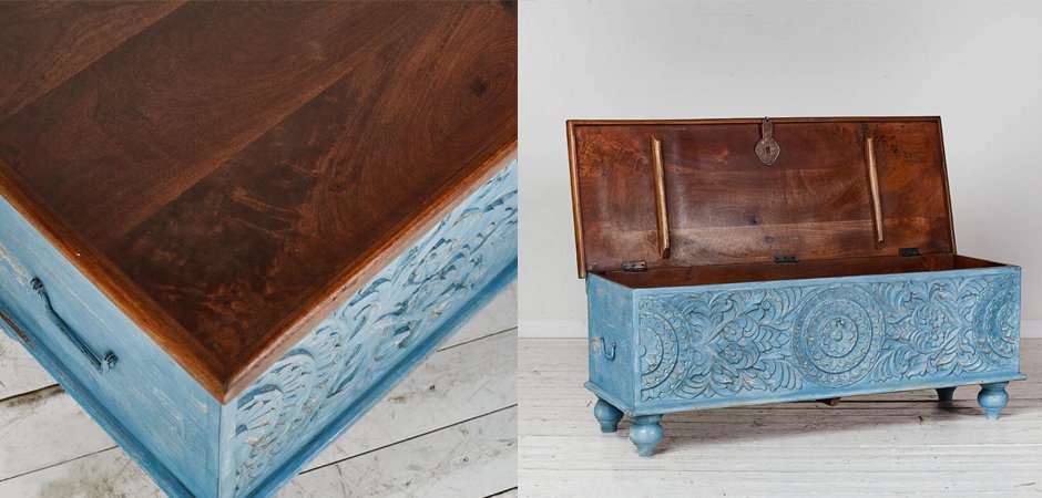 Сундук из массива манго большой Blue Mango