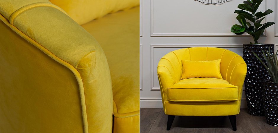Amour Curved Back Velvet Chair Yellow