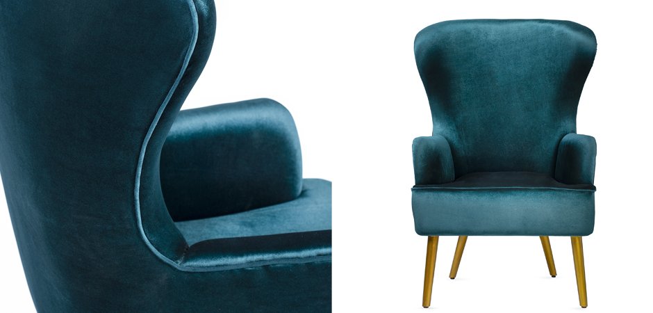 Кресло Wingback Dining Chair turquoise velor