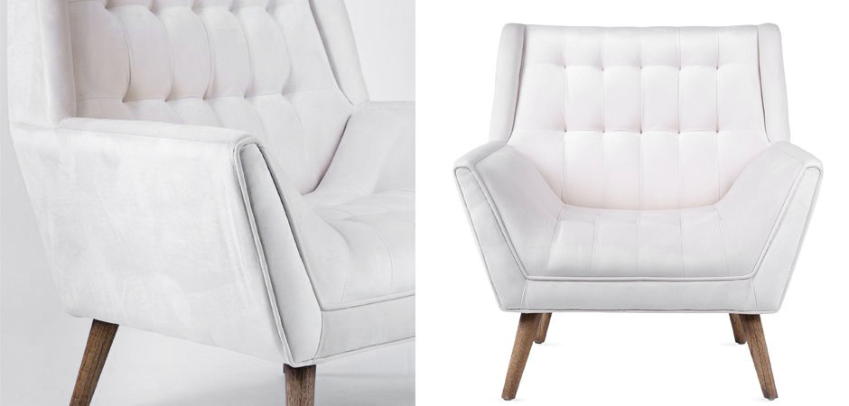 Кресло Danish Modern Armchair Tufted Accent белый велюр