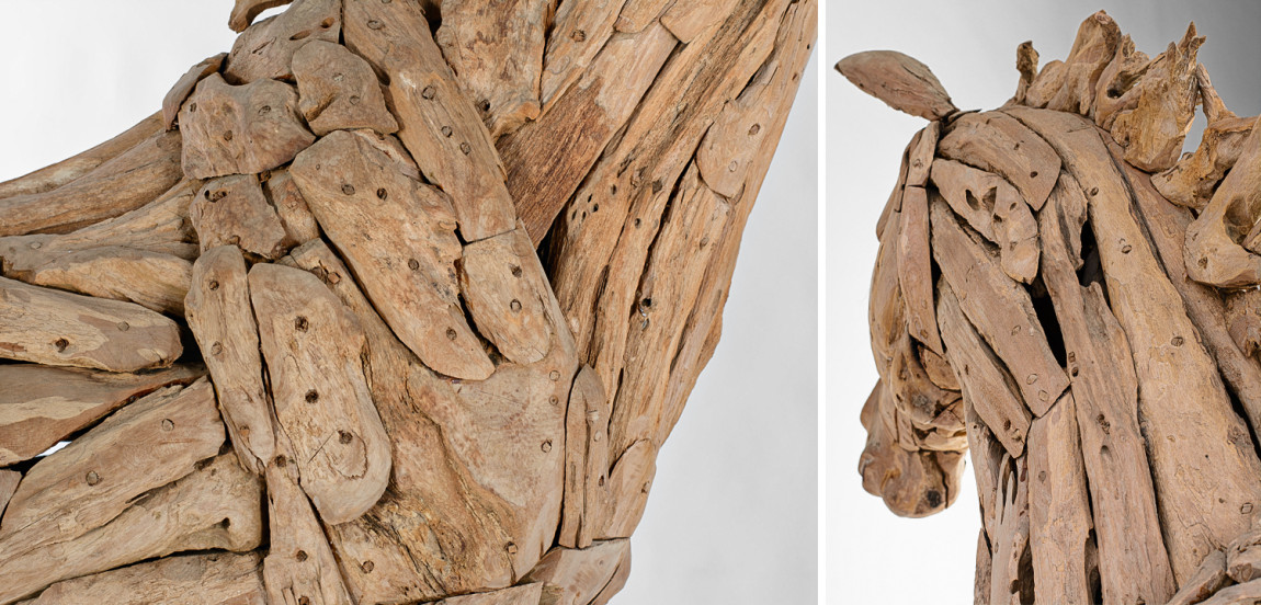 Большой арт-объект лошадь винтажное дерево