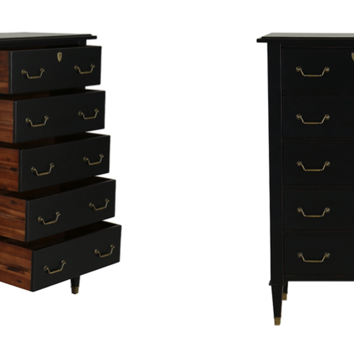 COMMODE SEMAINIER 5 TIROIRS EN ACACIA NOIR CENA A271CLE