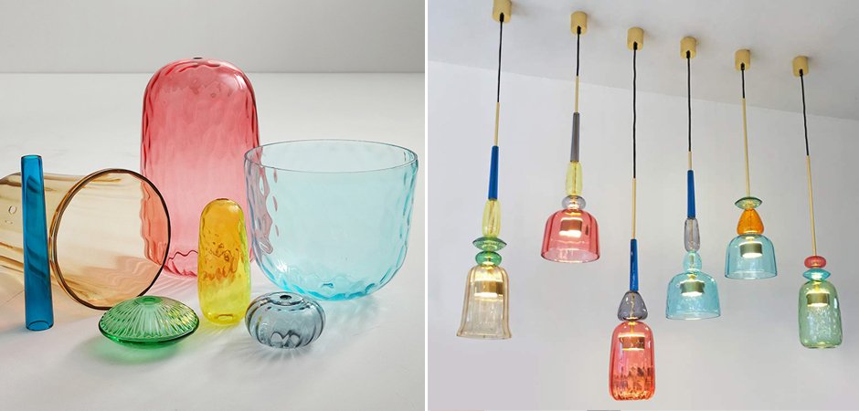 Серия подвесных светильников из цветного стекла CANDY Flauti