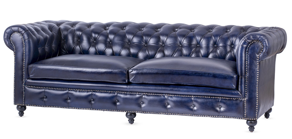 Диван Честерфилд синяя натуральная кожа