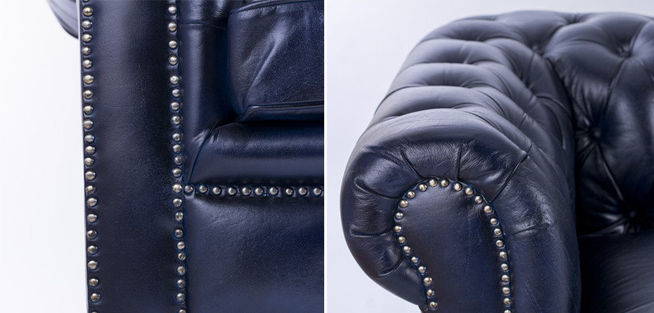 Диван Честерфилд синяя натуральная кожа