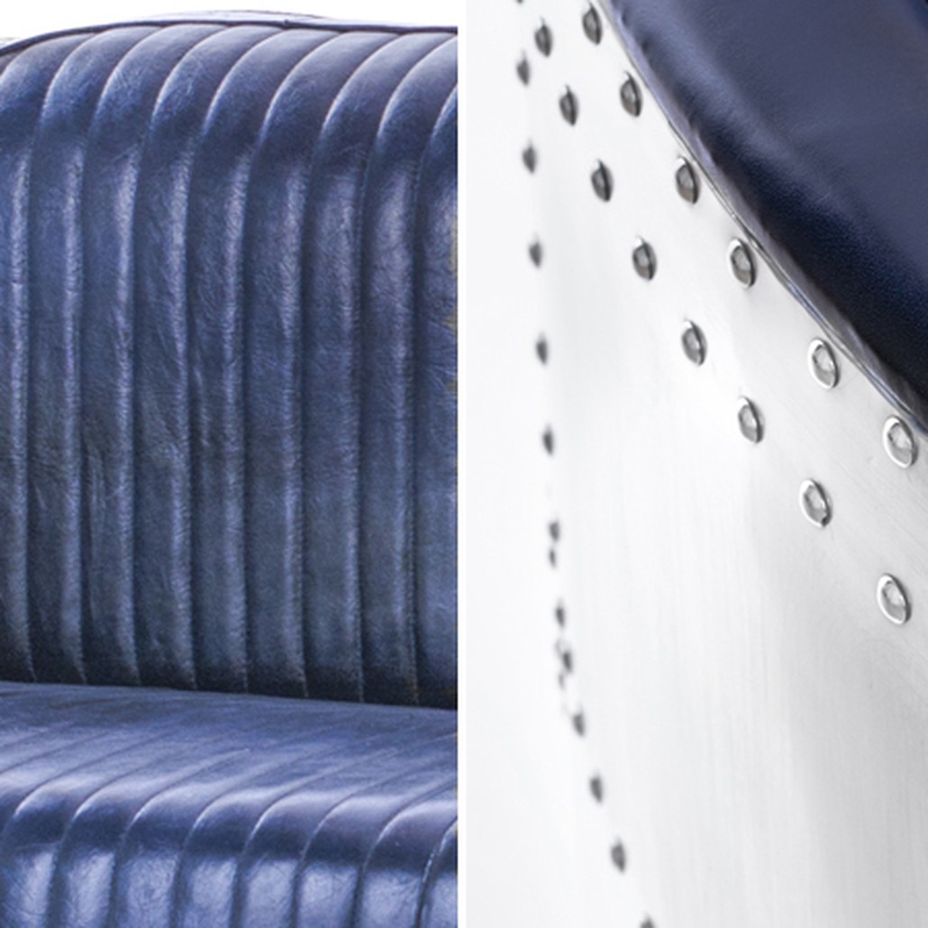 Диван Авиатор Sofa 2 seat синяя кожа