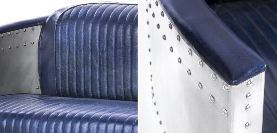 Диван Авиатор Sofa 2 seat синяя кожа