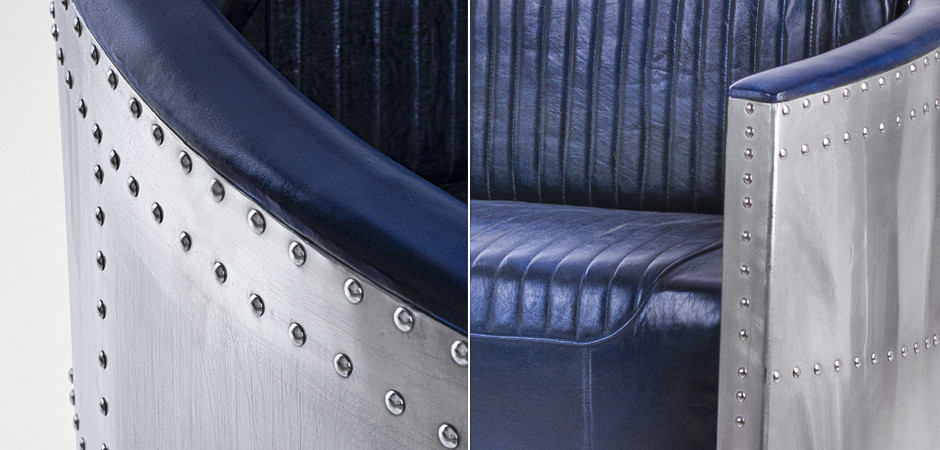 Диван Авиатор Sofa 2 seat синяя кожа