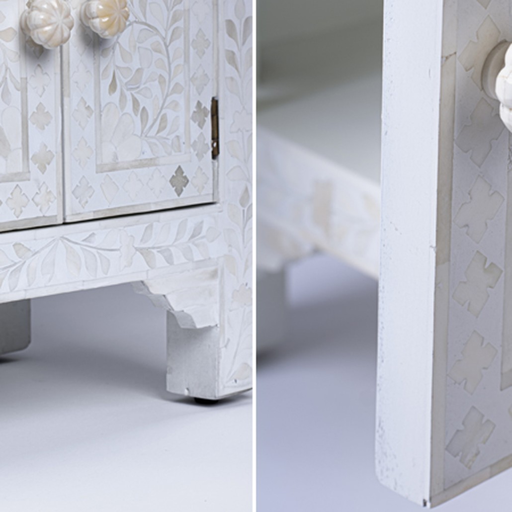 Тумбочка с инкрустацией BONE INLAY BEDSIDE Белая
