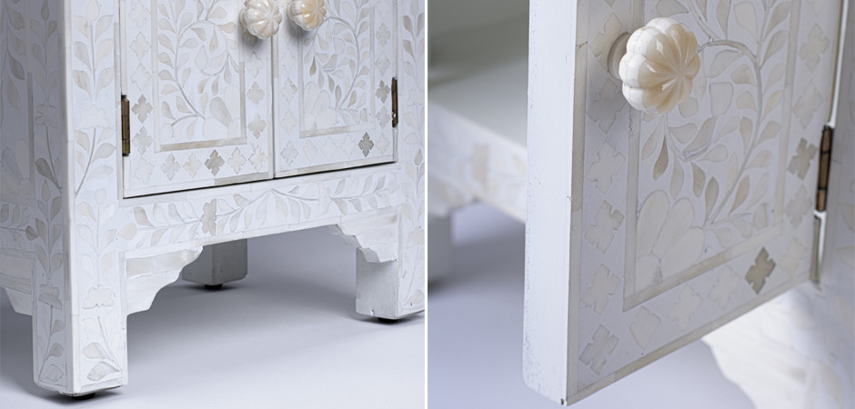 Тумбочка с инкрустацией BONE INLAY BEDSIDE Белая