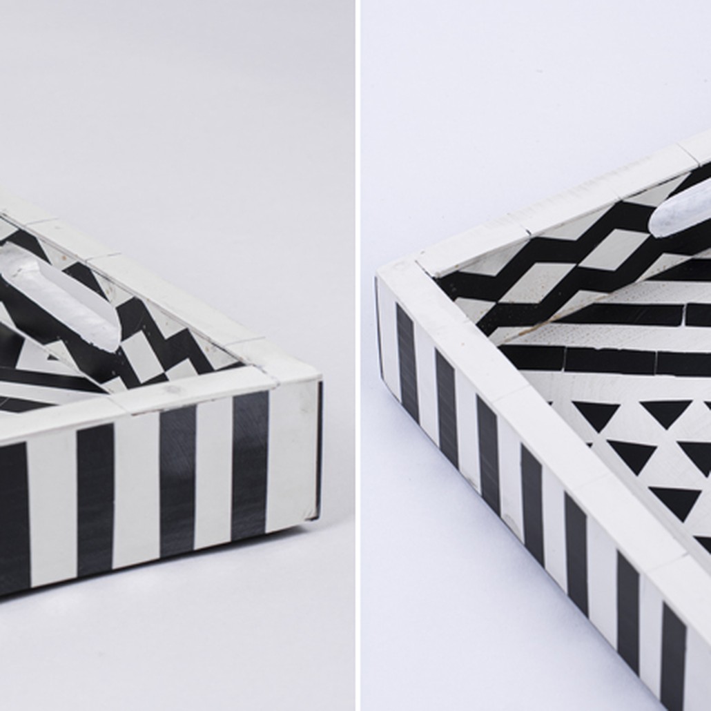 Поднос Инкрустация кость Black And White Bone Inlay Tray