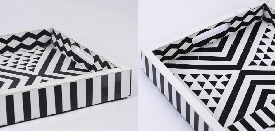 Поднос Инкрустация кость Black And White Bone Inlay Tray