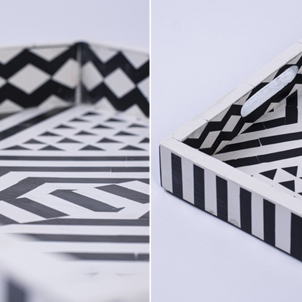 Поднос Инкрустация кость Black And White Bone Inlay Tray