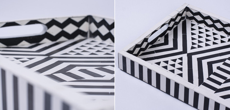 Поднос Инкрустация кость Black And White Bone Inlay Tray